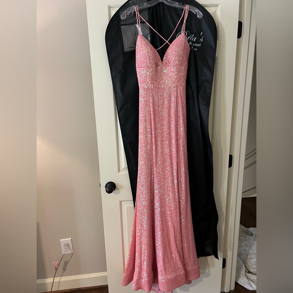 Sherri Hill Pink Sequin V-Neck Prom Gown